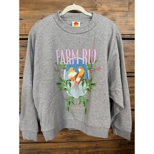 FARM RIO Sweatshirt Women's Sz L Gray Birds Crewneck Pullover Graphic Brazil NWT
